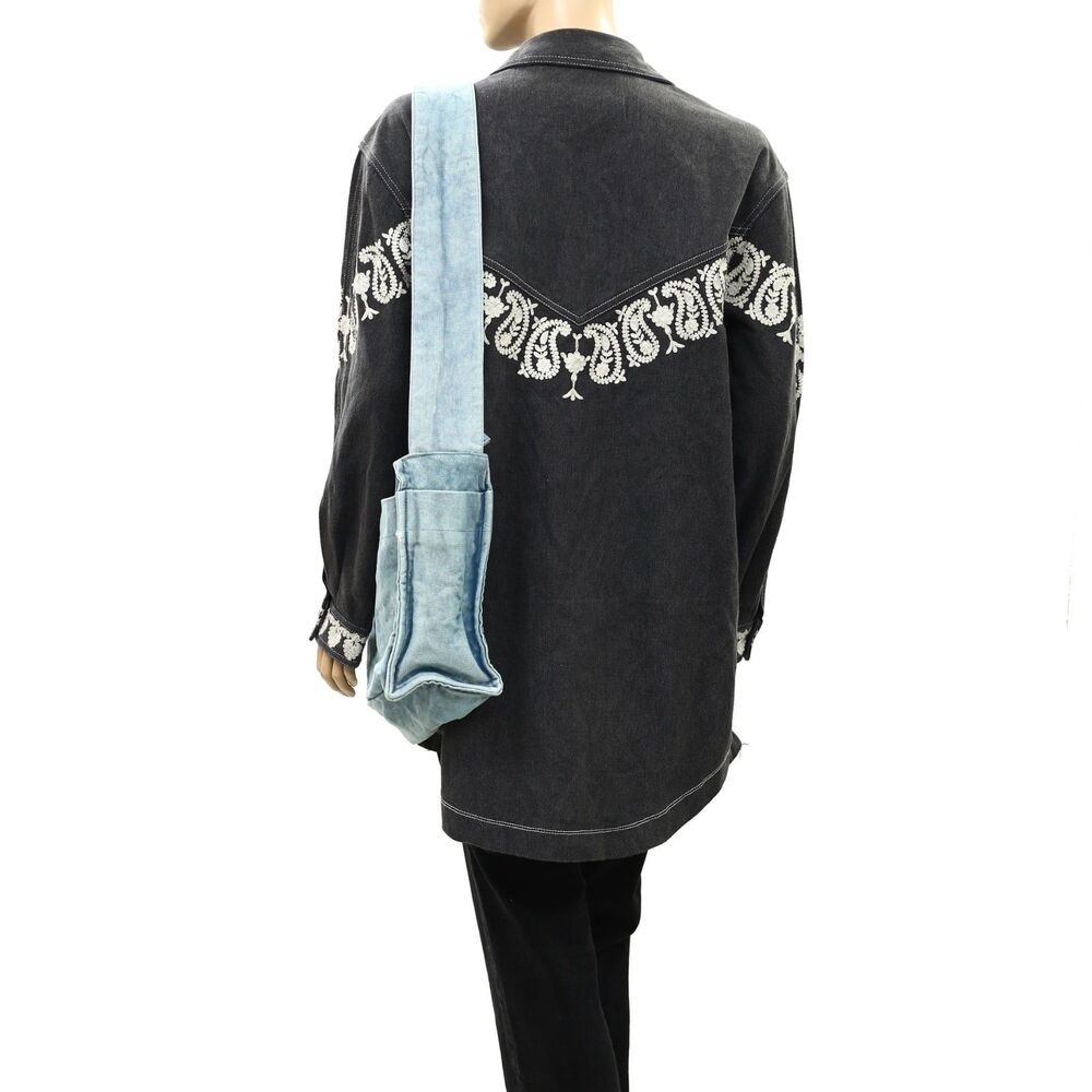 Free People Camp Crush Sling Bag Adjustable Strap Cotton Blue OS 289739 - Picture 9 of 10